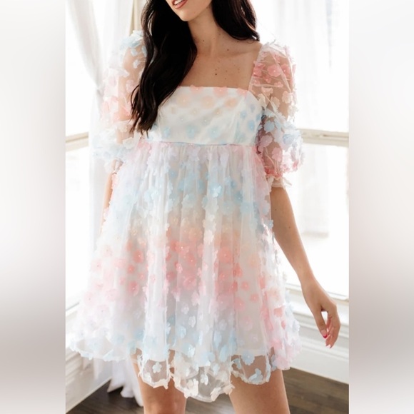 Storia Pink and Blue Floral dress - Picture 2 of 12